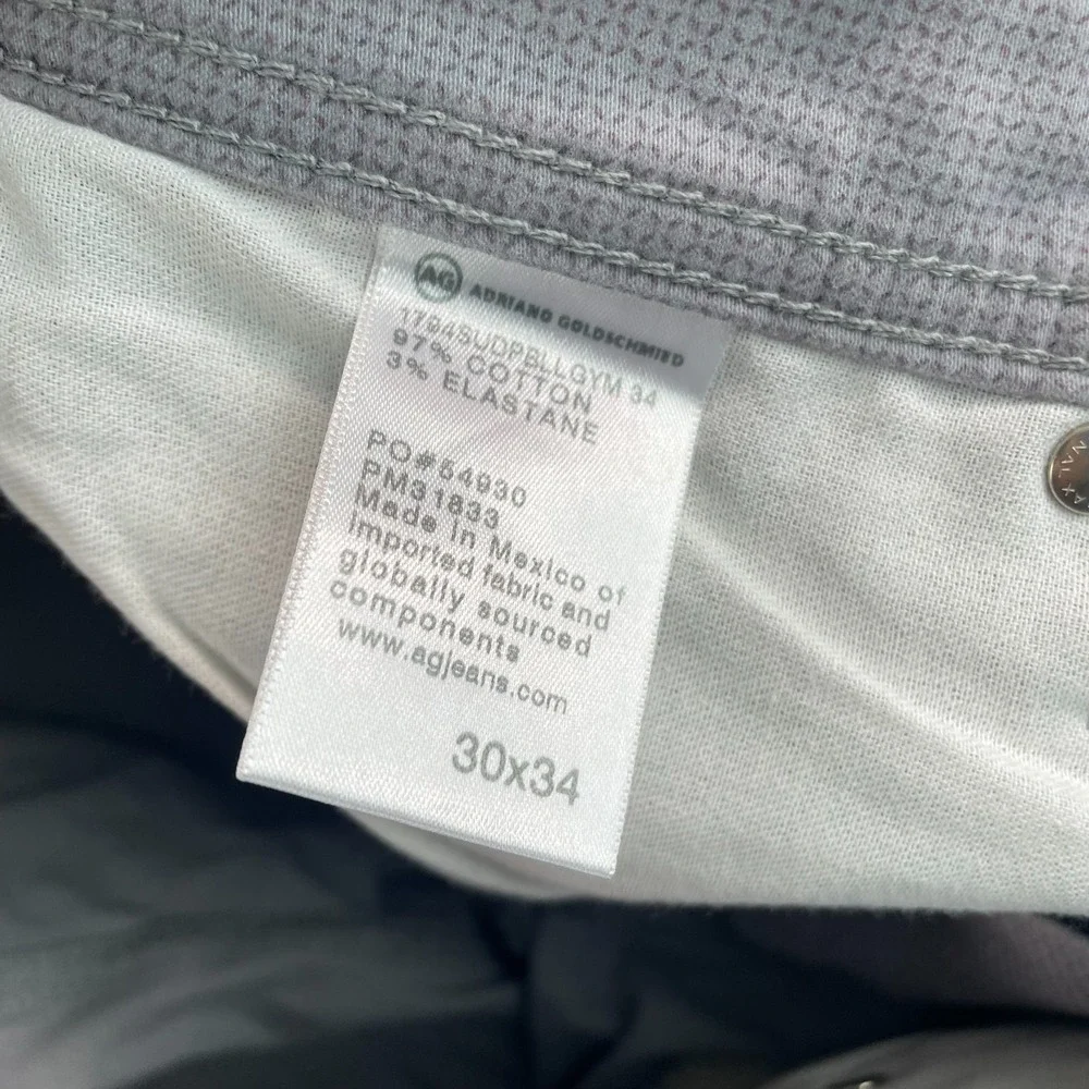 AG Adriano Goldschmied The Everett Slim‎ Straight 30x34 Grey Sueded Sateen NWT